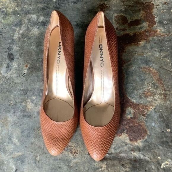 DKNY Tan Camel High Heels Snakeskin Size 10 - Picture 9 of 9